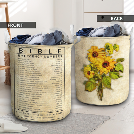 Bible Emergency Number Sunflower Laundry Basket For Bathroom Bedroom Storage