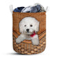 Small Size Bichon Frise Dog Rattan Texture Laundry Basket For Bathroom Bedroom Storage