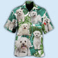 Tropical Bichon Frise Dog Leaf Hawaiian Shirt For Summer Vacation, Beach Travel, And Casual Wear