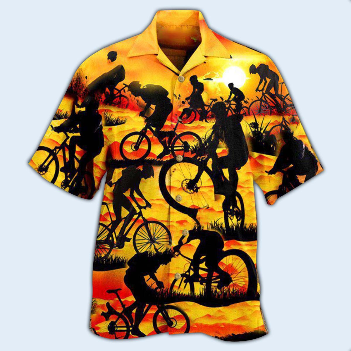 Sunset Bicycle Hawaiian Shirt With All Over Print For Island Trips Summer Gatherings And Comfortable Daily Wear