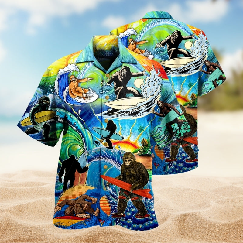 Bigfoot Surfing Hawaiian Shirt For Sports Fans, Summer Outings, And Relaxed Vacation Wear