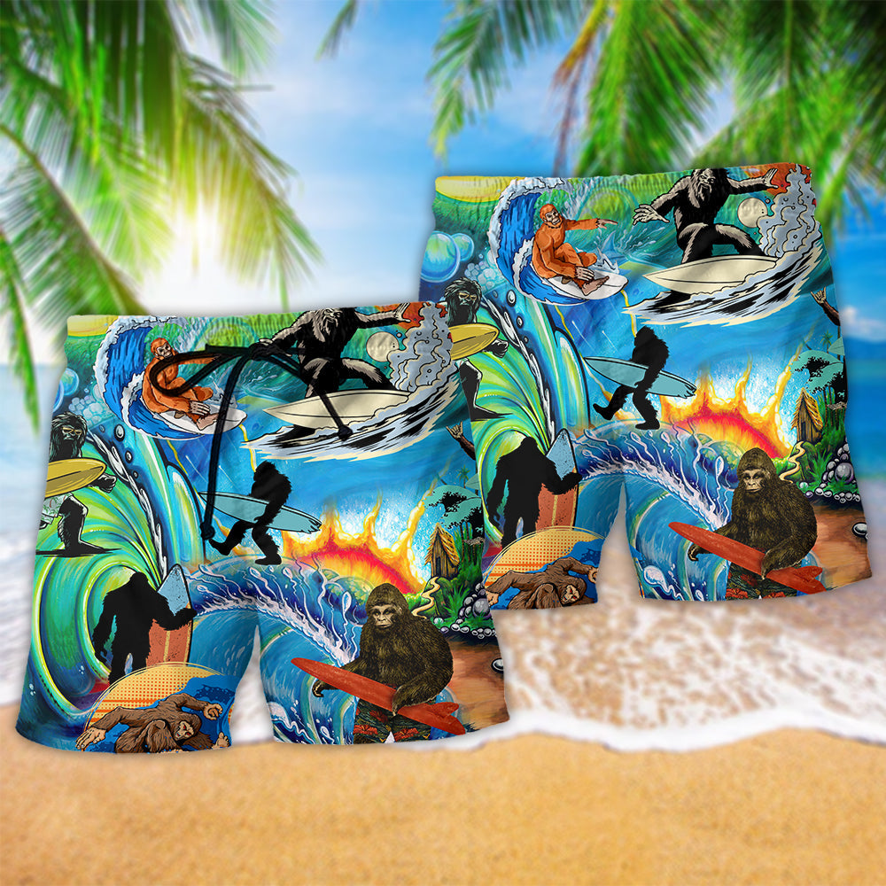 Bigfoot Cool Surfing Style Hawaiian Print Beach Shorts For Tropical Holidays And Weekend Adventures