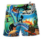 Bigfoot Cool Surfing Style Hawaiian Print Beach Shorts For Vacation Travel And Relaxed Outdoor Comfort