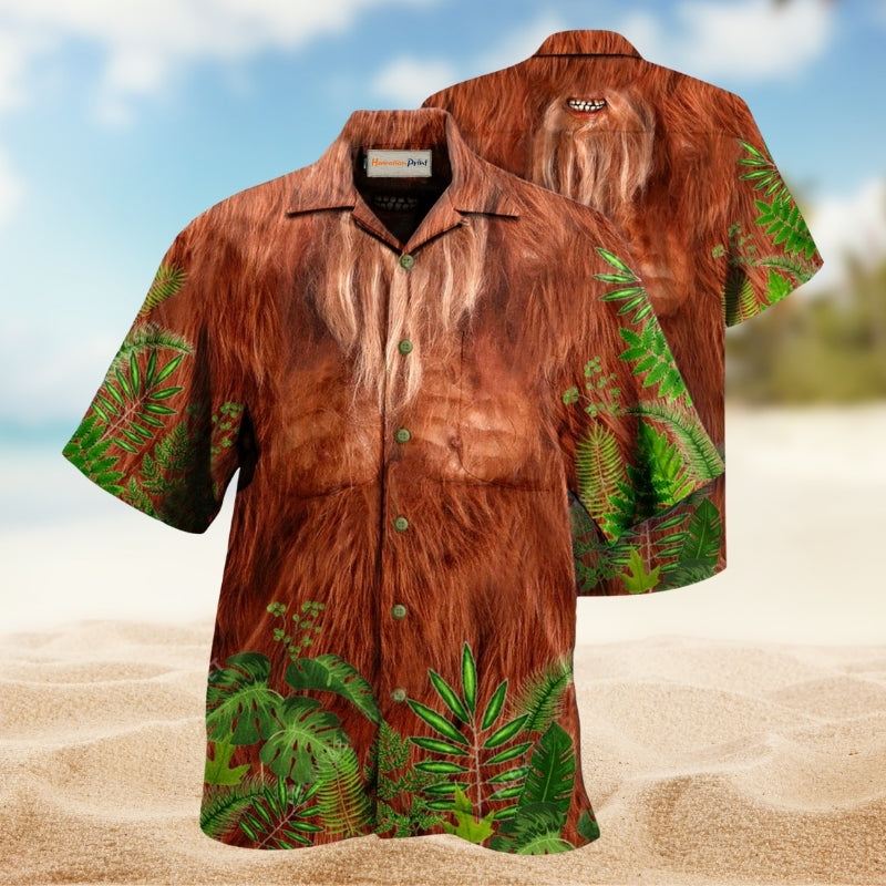 Bigfoot Hair Humor Hawaiian Shirt For Vacation Adventures Beach Events And Relaxed Warm Weather Style