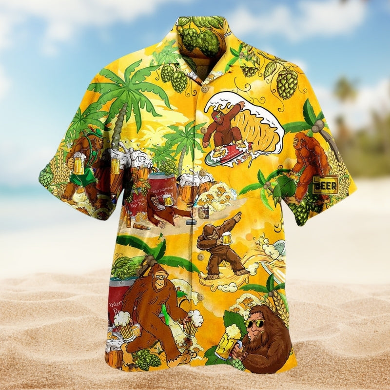 Summer Bigfoot Beer Hawaiian Shirt For Coastal Travel, Casual Events, And Comfortable Summer Wear