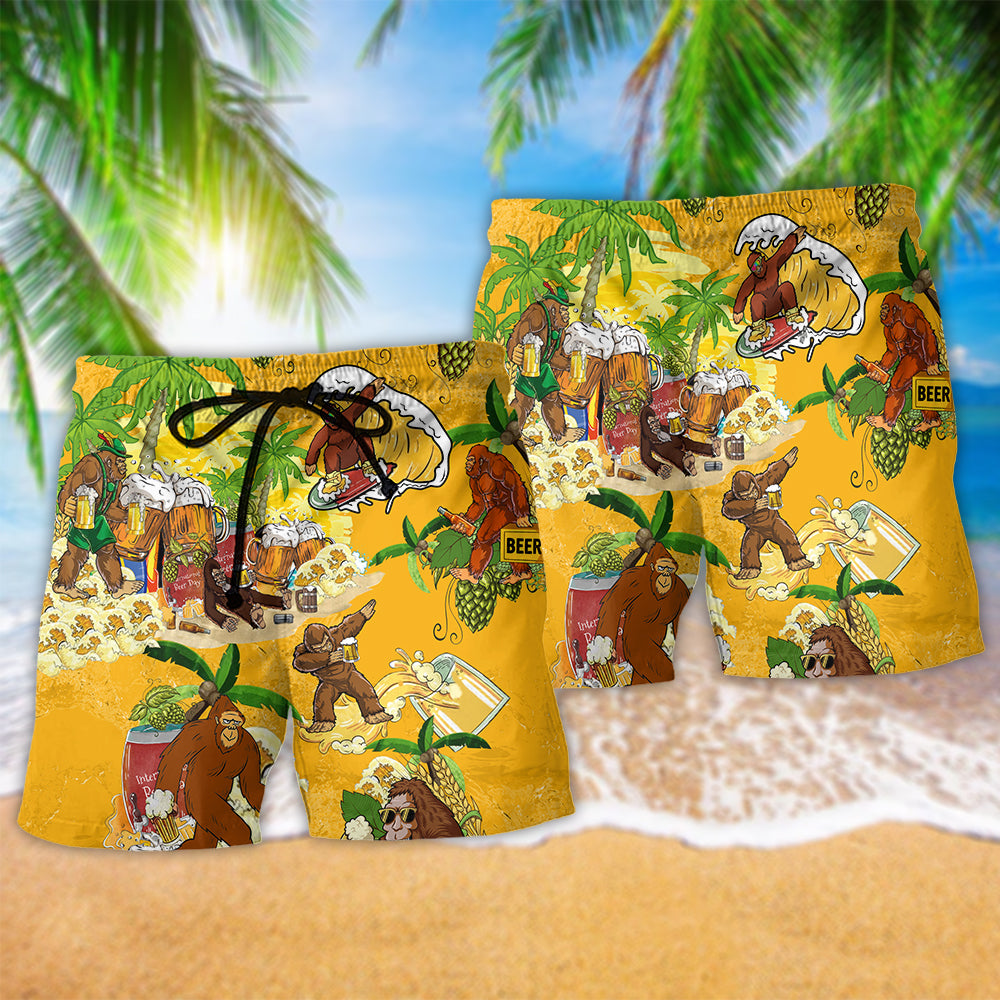 Bigfoot Summer Beer Beach Shorts Pattern Detail For Island Trips And Weekend Casual Style