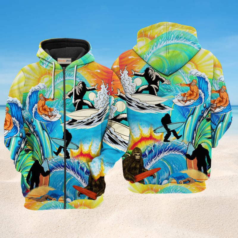 Funny Bigfoot Surfing Hoodie For Casual Street Style Travel And Daily Comfort