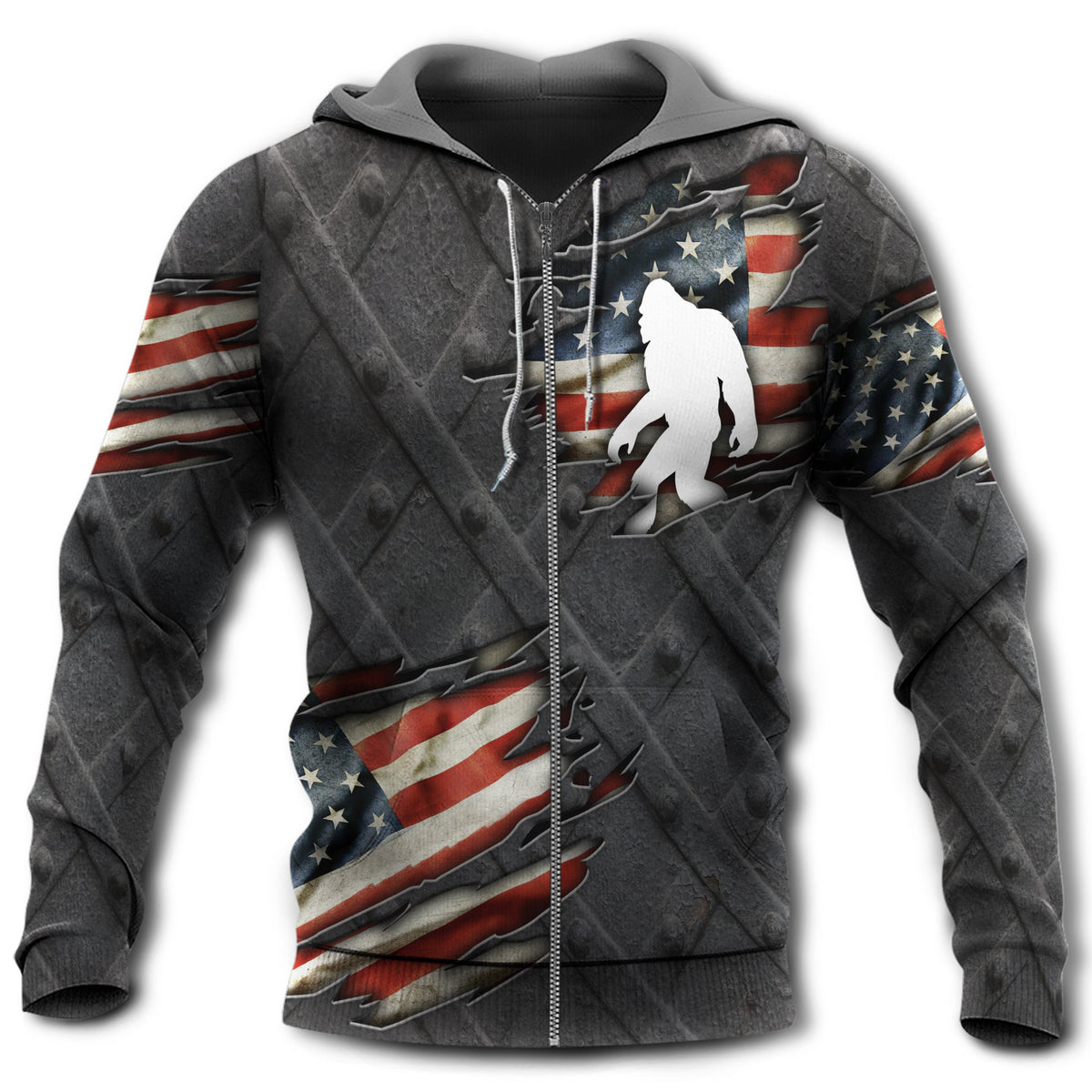 American Bigfoot Flag Humor Hoodie For Weekend Adventures Casual Style And Relaxed Comfort