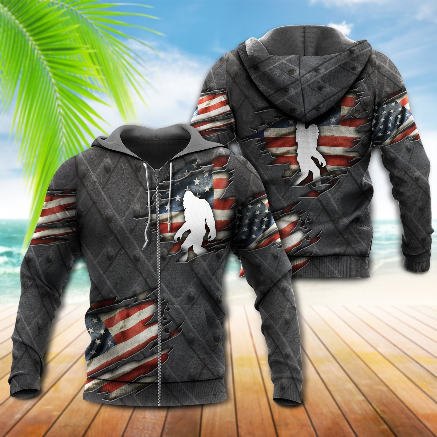 American Bigfoot Flag Humor Hoodie For Weekend Adventures Casual Style And Relaxed Comfort