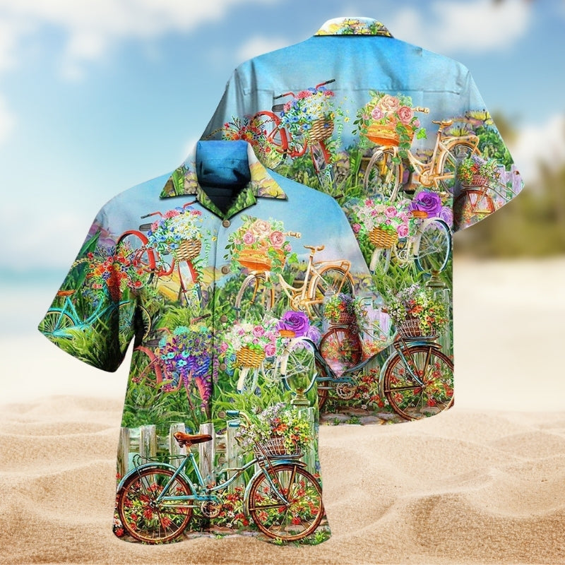 Floral Bike Hawaiian Shirt For Beach Days, Summer Outings, And Thoughtful Gift Giving