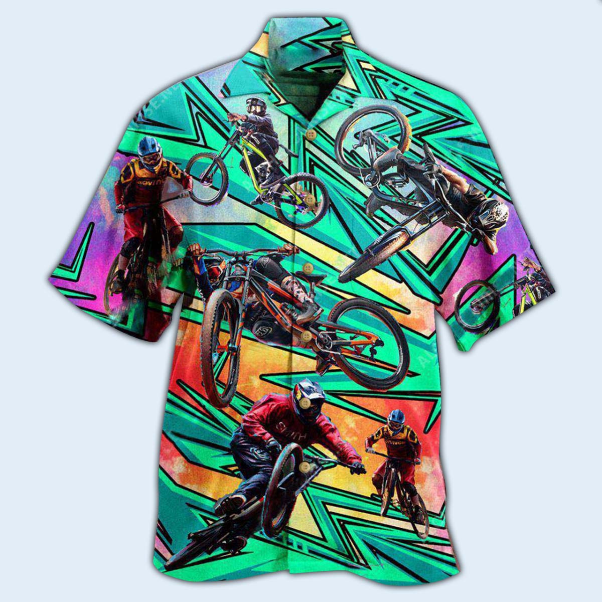 Green Bicycle Shift Mountain Hawaiian Shirt For Resort Getaways And Comfortable Summer Activities