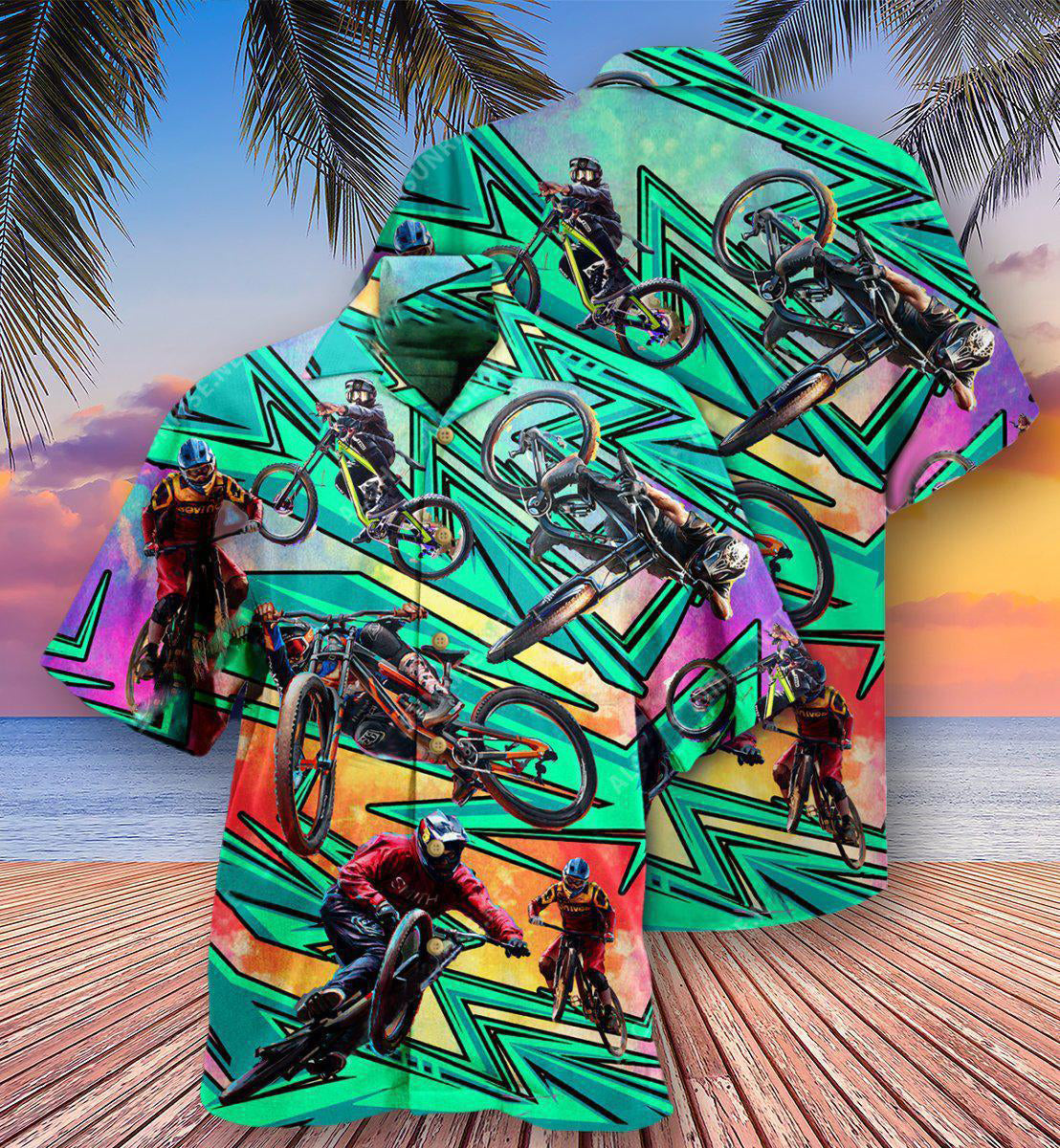 Green Bicycle Shift Mountain Hawaiian Shirt For Summer Vacation And Beach Travel