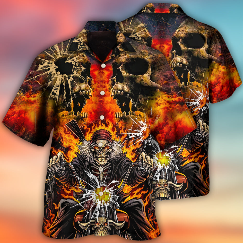 Skull Biker Hawaiian Shirt Design View For Casual Summer Styling