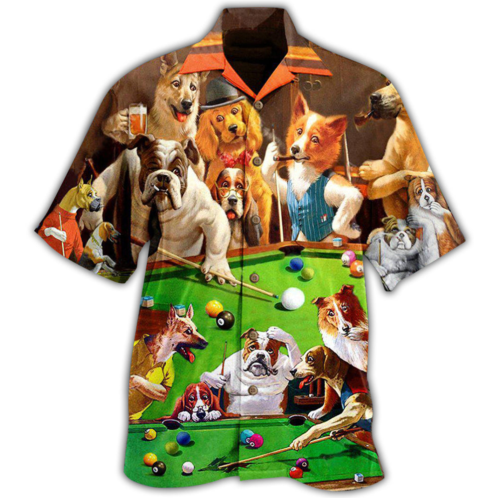 Vintage Billiard Dogs Hawaiian Shirt For Island Vacations, Resort Wear, And Relaxed Seasonal Style
