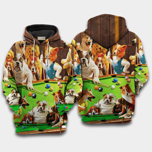 Billiard Dogs Playing Pool Hoodie For Hobby Lovers Seasonal Outings And Gift Giving
