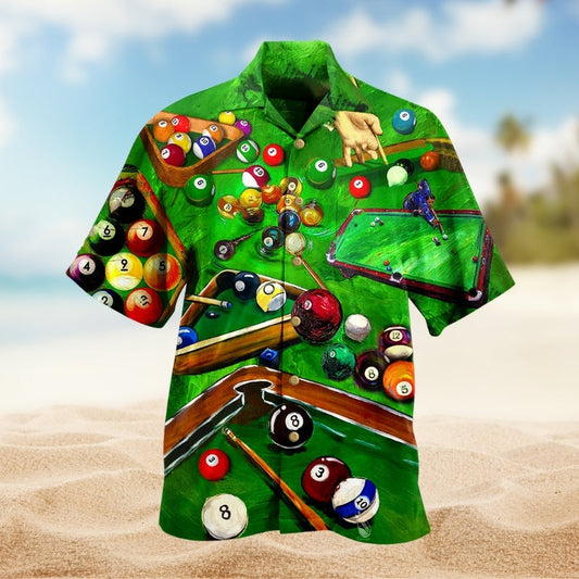 Billiard Adventure Graphic Hawaiian Shirt For Resort Trips, Coastal Parties, And Warm Weather Style