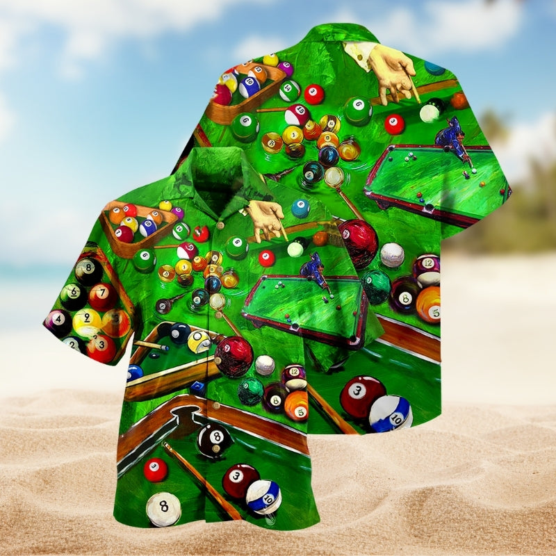 Billiard Adventure Graphic Hawaiian Shirt For Resort Trips, Coastal Parties, And Warm Weather Style