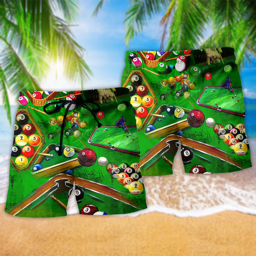 Billiard Is My Life My Love Green Hawaiian Print Beach Shorts For Sports Fan Vacation Wear