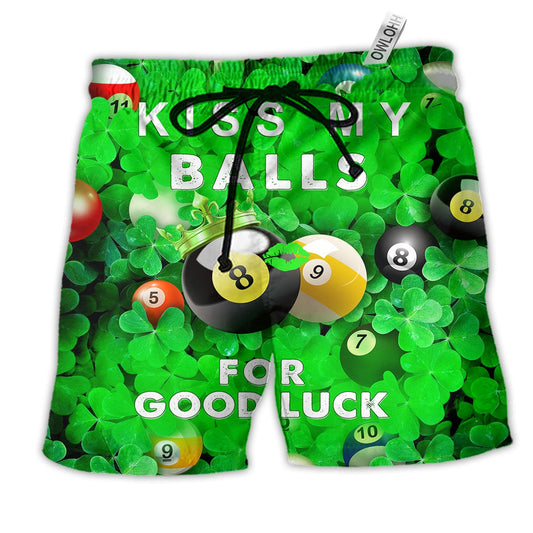 Billiard Kiss My Balls For Good Luck Saint Beach Shorts For Active Summer Travel