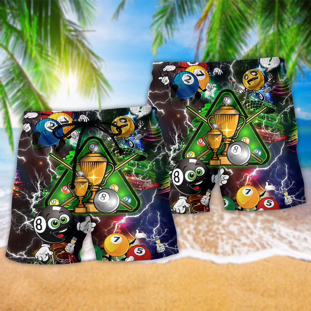 Billiard Lover Christmas Lightning Beach Shorts Artwork Detail For Comfortable Everyday Summer Wear