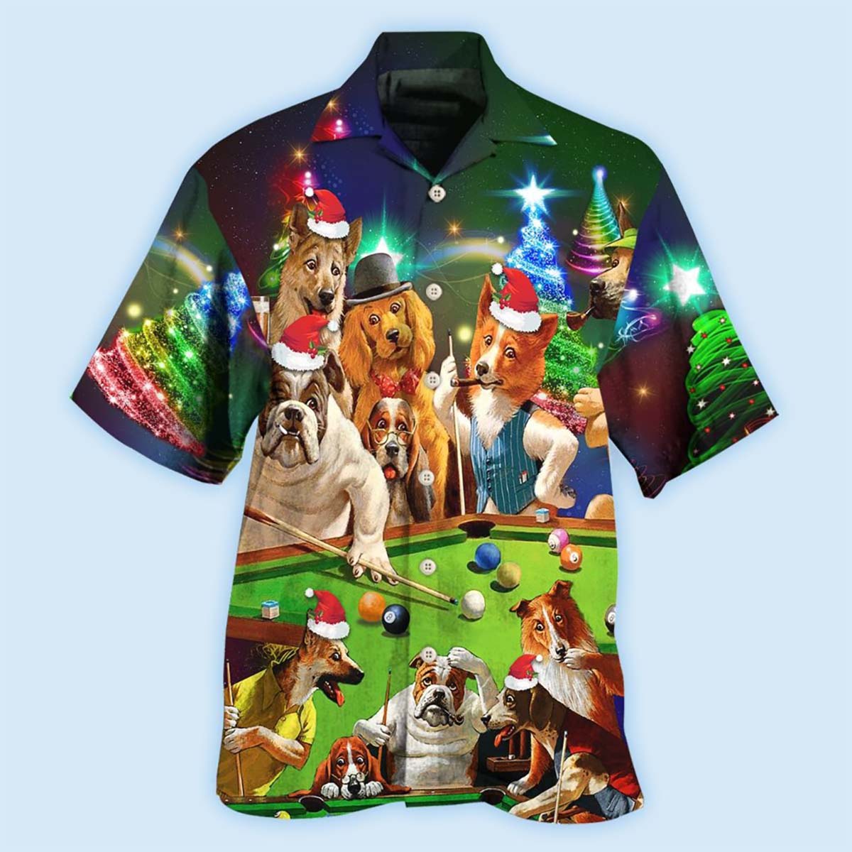 Vintage Billiard Dogs Christmas Theme Hawaiian Shirt Design View For Resort Travel And Thoughtful Gifting