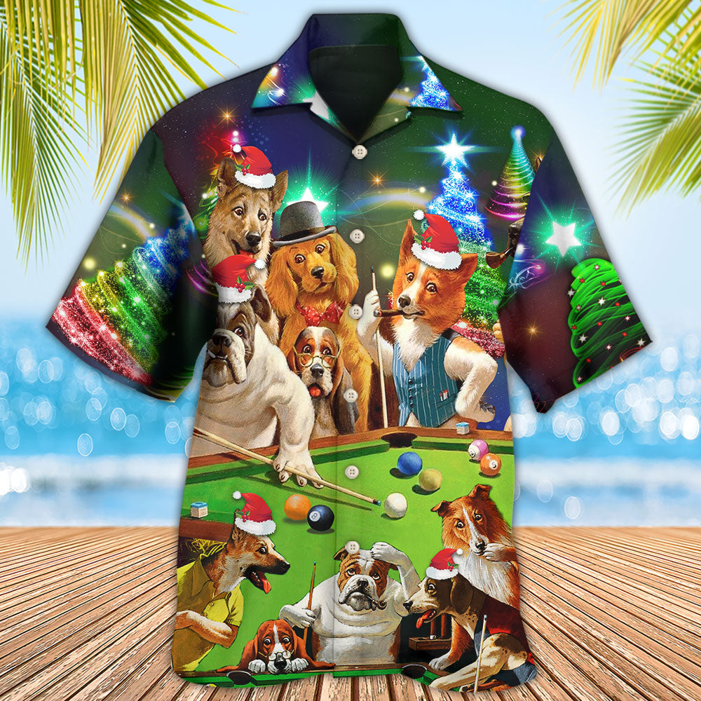 Vintage Billiard Dogs Christmas Theme Hawaiian Shirt For Vacation Days And Relaxed Coastal Outings