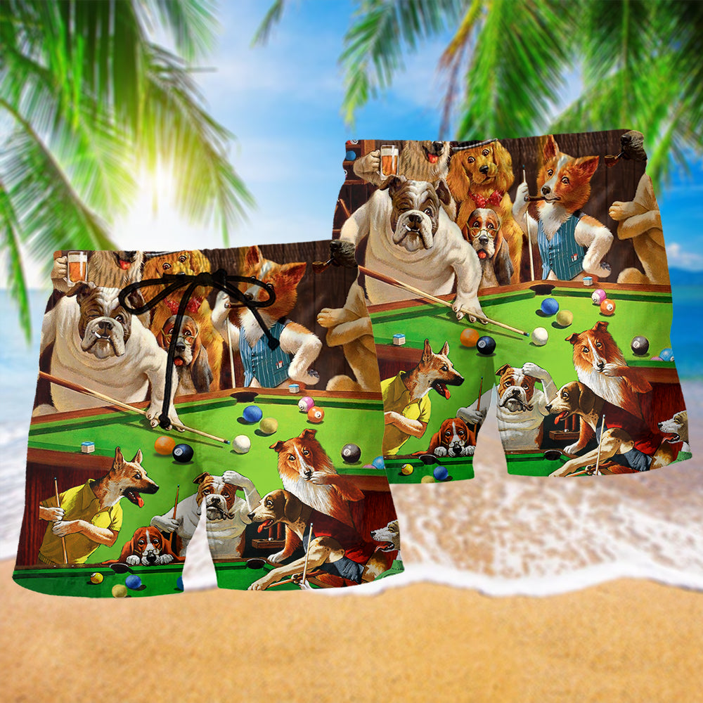Vintage Billiards Dog Beach Shorts Pattern Detail For Seaside Leisure And Weekend Casual Style