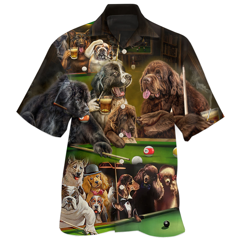 Creative Funny Dogs Playing Billiards Hawaiian Shirt For Sports Fans, Summer Outings, And Relaxed Vacation Wear