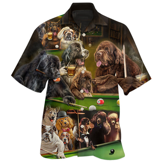 Creative Funny Dogs Playing Billiards Hawaiian Shirt For Sports Fans, Summer Outings, And Relaxed Vacation Wear