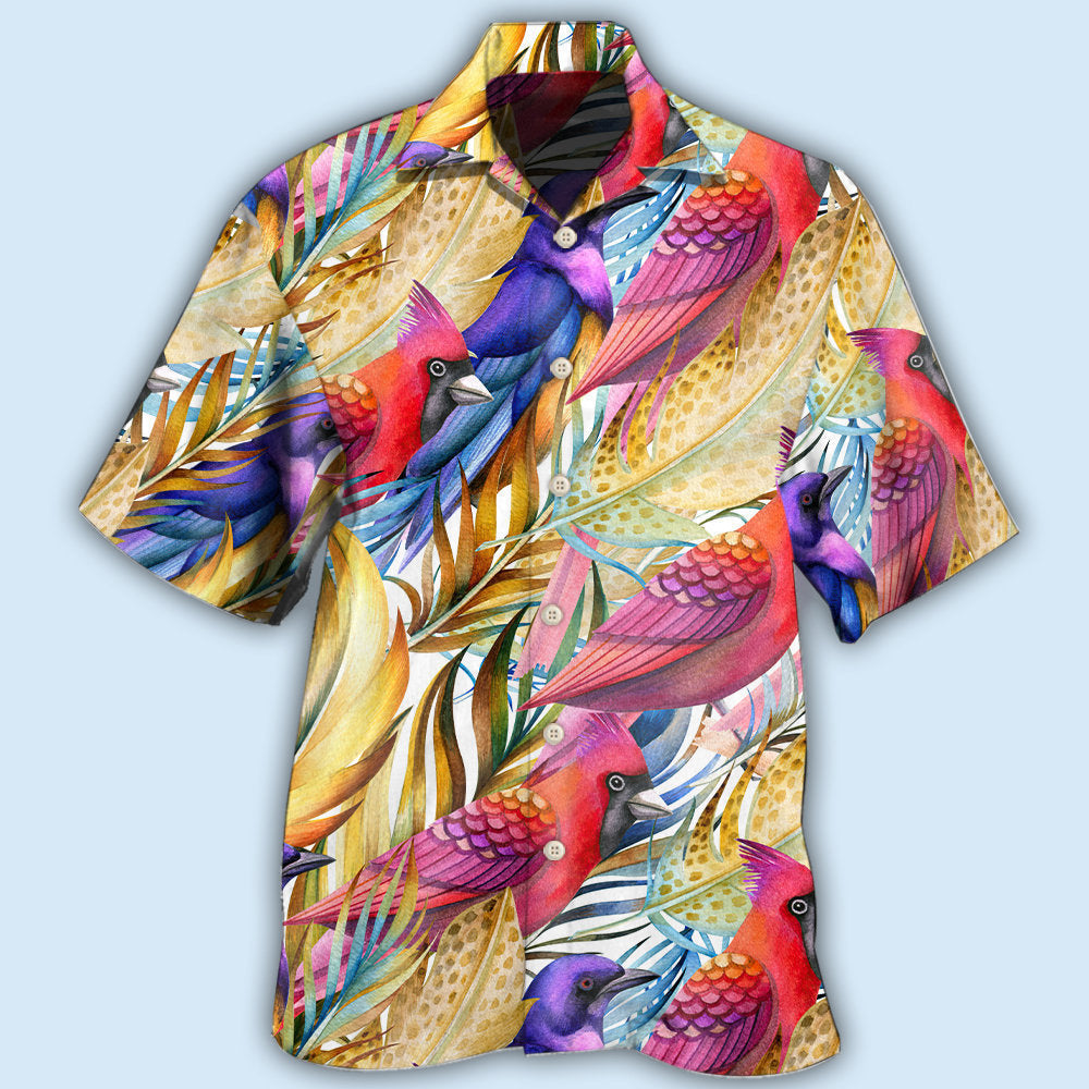 Tropical Cardinal Hawaiian Shirt Pattern Detail For Summer Holidays And Outdoor Fun
