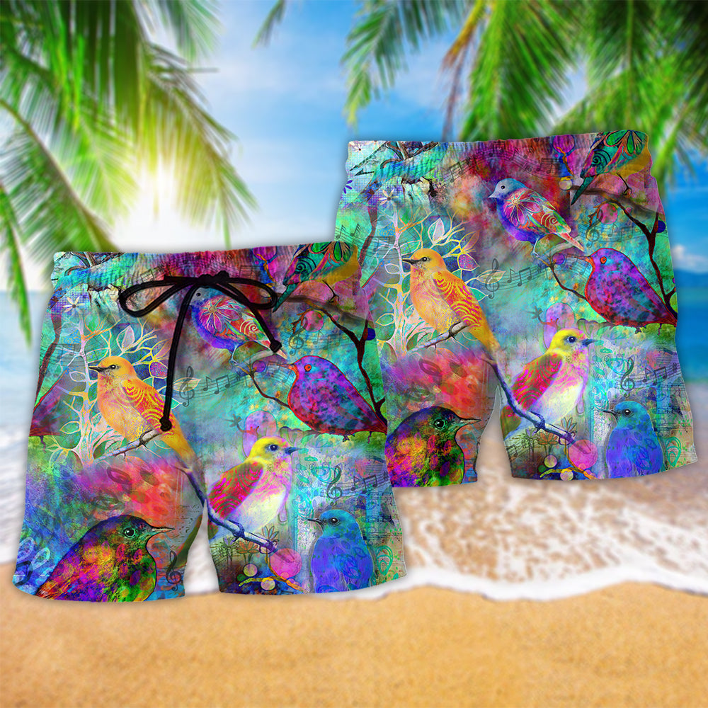 Colorful Bird Flying In The Sky Beach Shorts For Beach Trips And Relaxed Vacation Styling