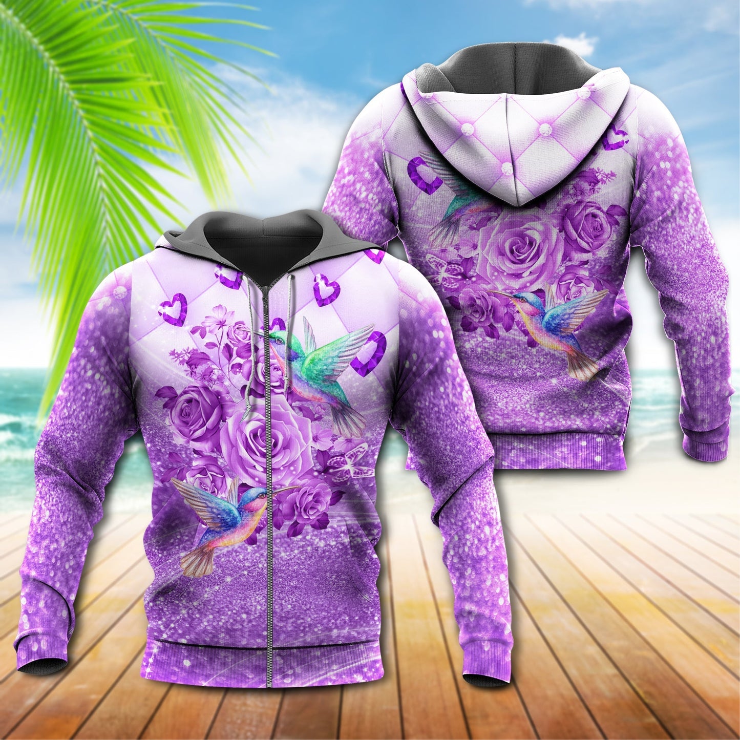 Purple Elegant Hummingbird Flower Hoodie For Relaxed Daily Wear Weekend Outings And Thoughtful Gifting