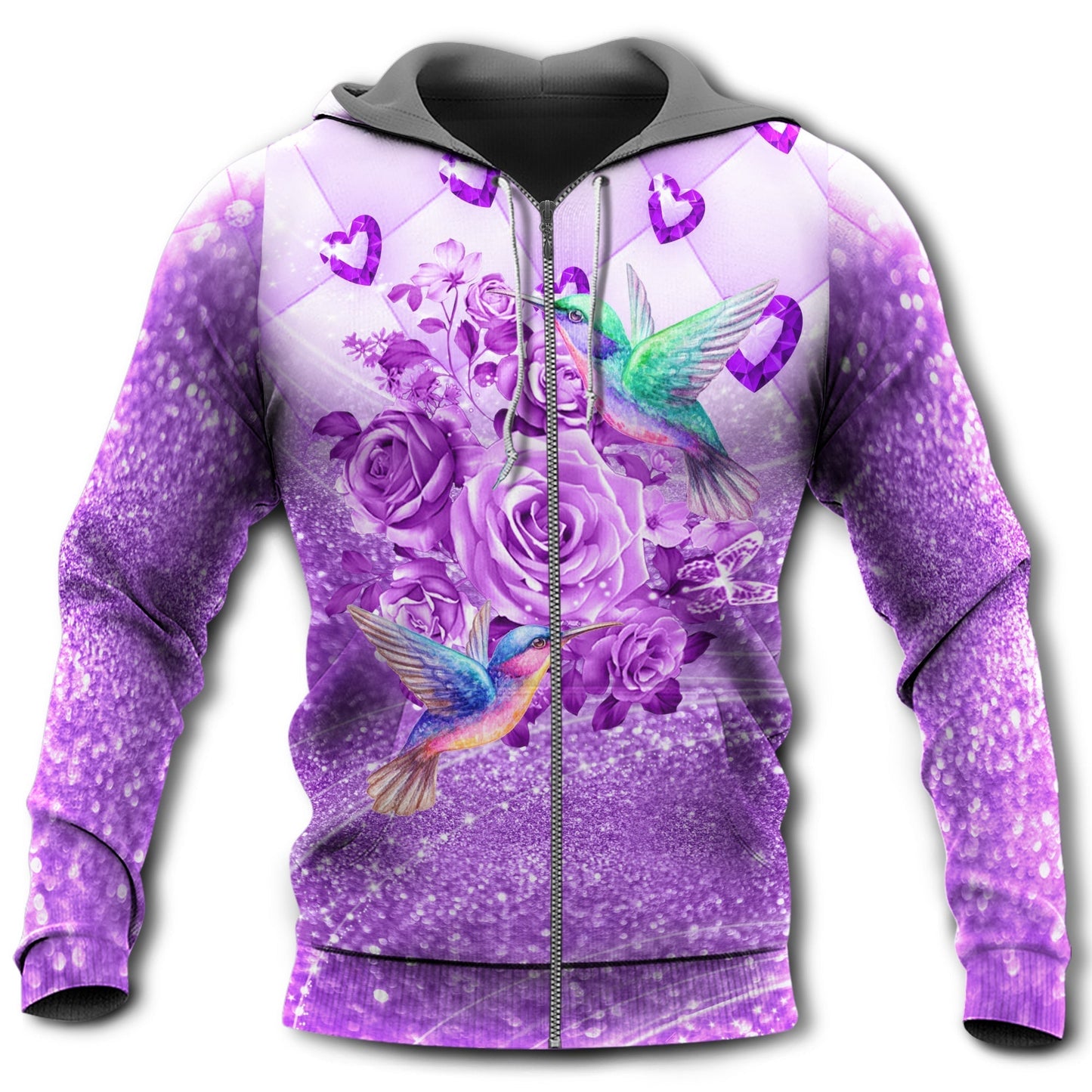 Purple Elegant Hummingbird Flower Hoodie For Relaxed Daily Wear Weekend Outings And Thoughtful Gifting