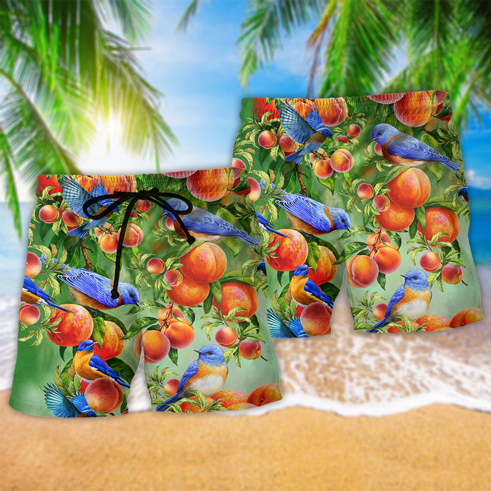 Peach Blue Bird Minimal Beach Shorts Pattern View For Resort Days And Outdoor Activities