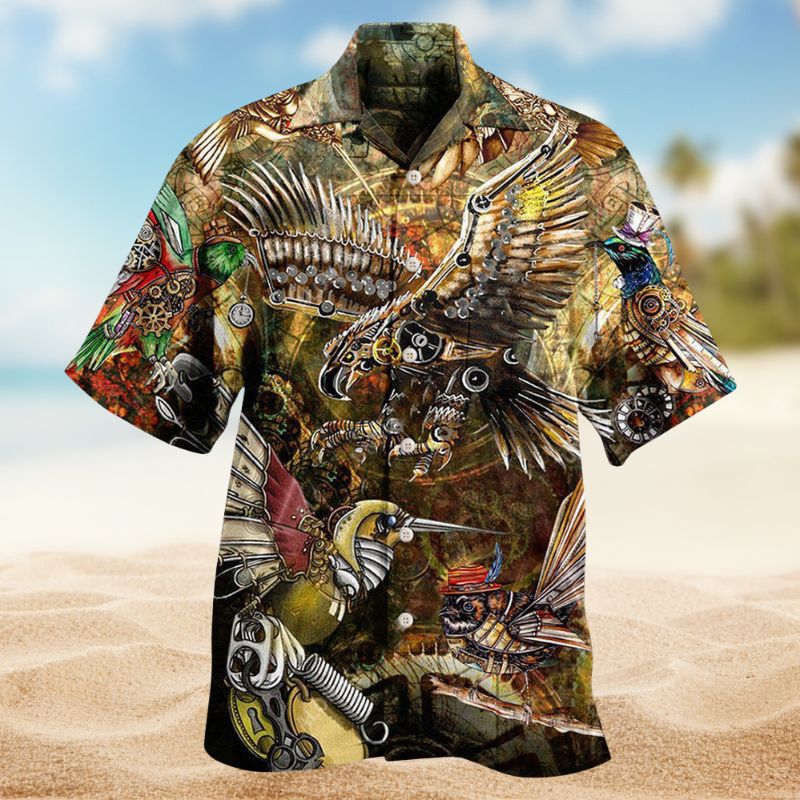 Bird Steampunk Hawaiian Shirt For Hobby Lovers, Coastal Trips, And Relaxed Everyday Wear