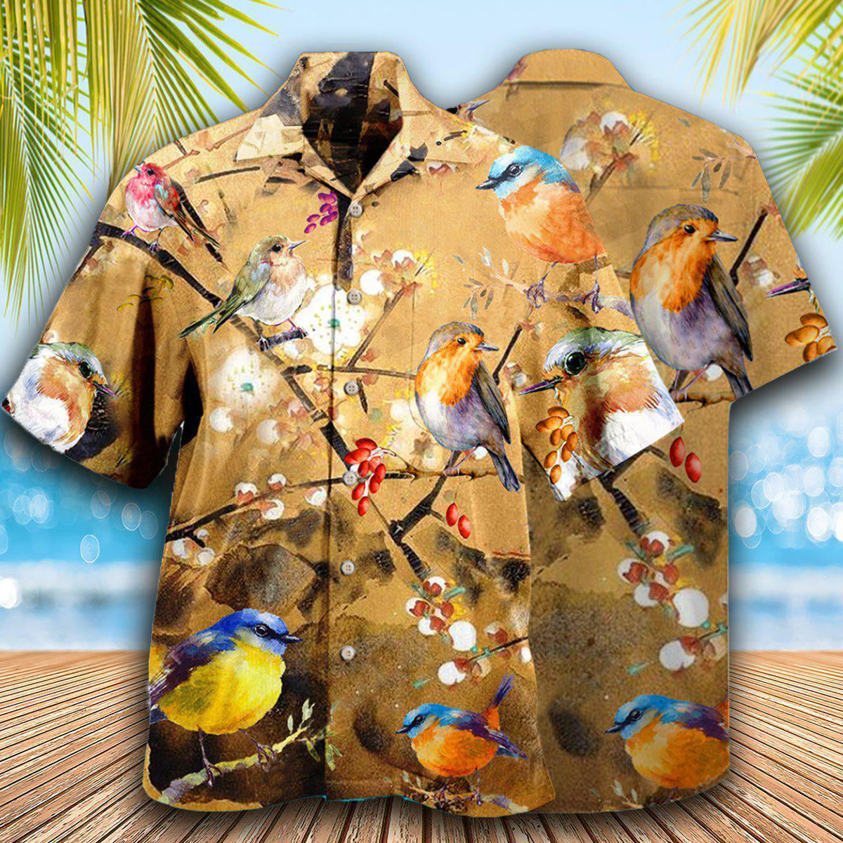 Robin Bird Hawaiian Shirt With Detailed Graphic For Vacation Parties Beach Outings And Relaxed Daily Wear