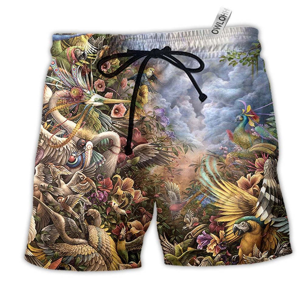 Bird Heaven Amazing Life Hawaiian Print Beach Shorts For Seaside Travel And Relaxed Summer Wear