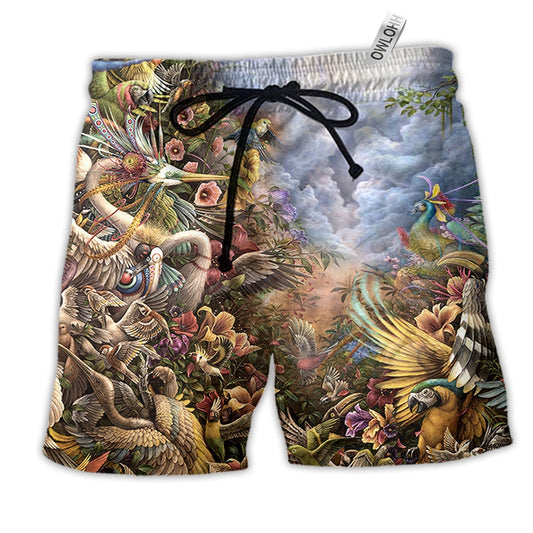 Bird Heaven Amazing Life Hawaiian Print Beach Shorts For Seaside Travel And Relaxed Summer Wear