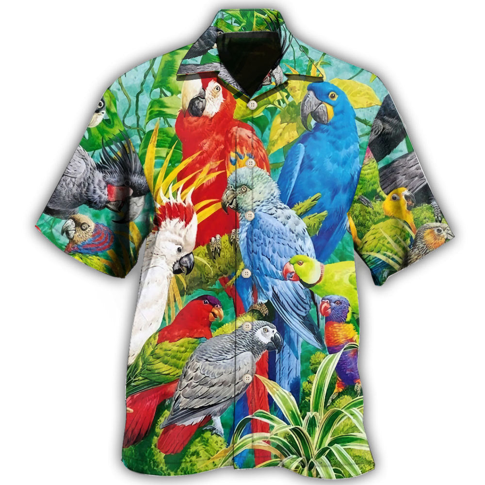 Tropical Summer Parrots Hawaiian Shirt For Island Getaways, Outdoor Gatherings, And Comfortable Summer Wear