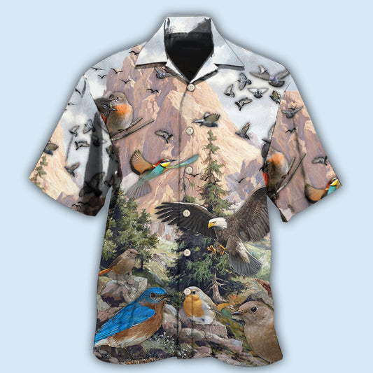 Birds Mountain Nature Hawaiian Shirt For Tropical Holidays, Outdoor Gatherings, And Everyday Comfort