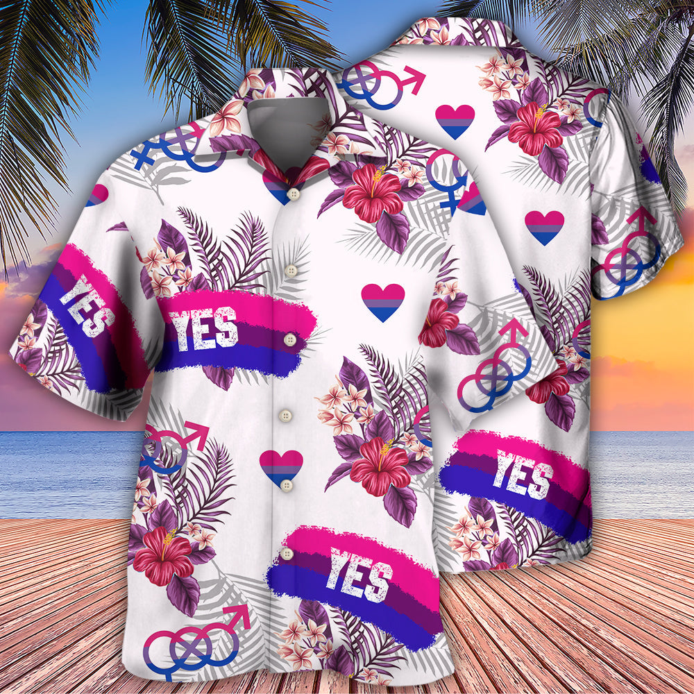 Tropical Rainbow Pride Bisexual Leaf Affirmation Hawaiian Shirt For Summer Vacation, Beach Travel, And Casual Wear