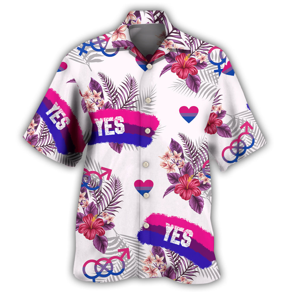 Tropical Rainbow Pride Bisexual Leaf Affirmation Hawaiian Shirt For Summer Vacation, Beach Travel, And Casual Wear