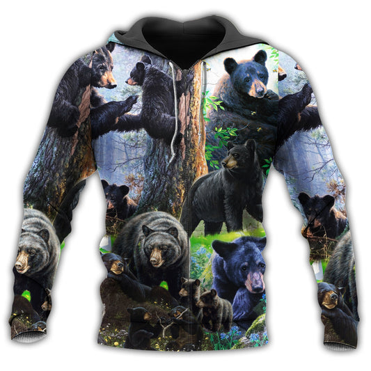 Black Bear Family Spring Hoodie For Animal Enthusiasts Outdoor Activities And Daily Wear