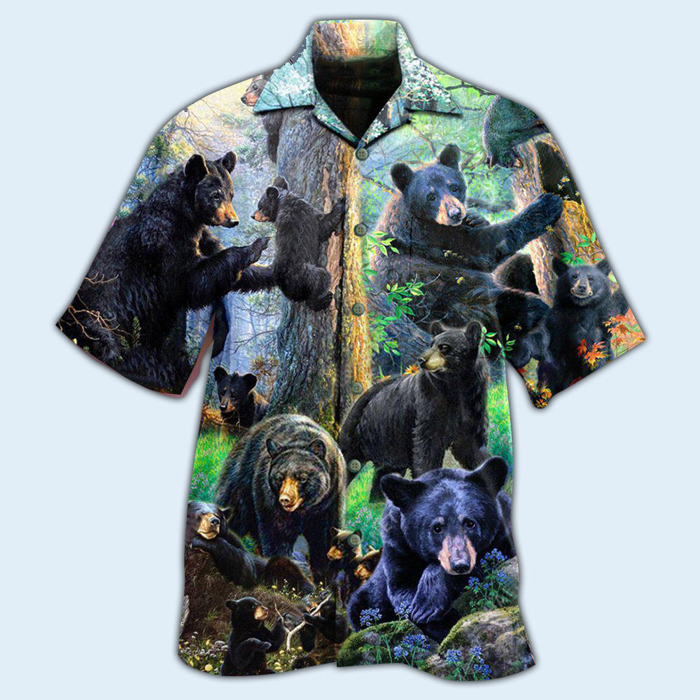 Black Bear Family Spring Hawaiian Shirt Design View For Resort Travel And Thoughtful Gifting