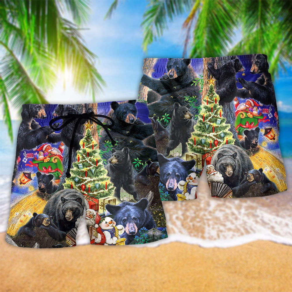 Bear Family Spring Holiday Beach Shorts Pattern Detail For Coastal Leisure And Warm Weather Wardrobe