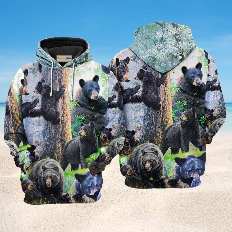 Black Bear Family Spring Hoodie For Nature Inspired Streetwear Weekend Trips And Comfort