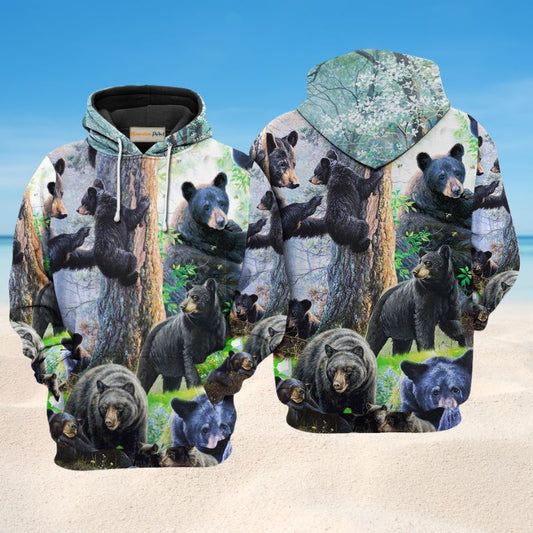 Black Bear Family Spring Hoodie For Nature Inspired Streetwear Weekend Trips And Comfort