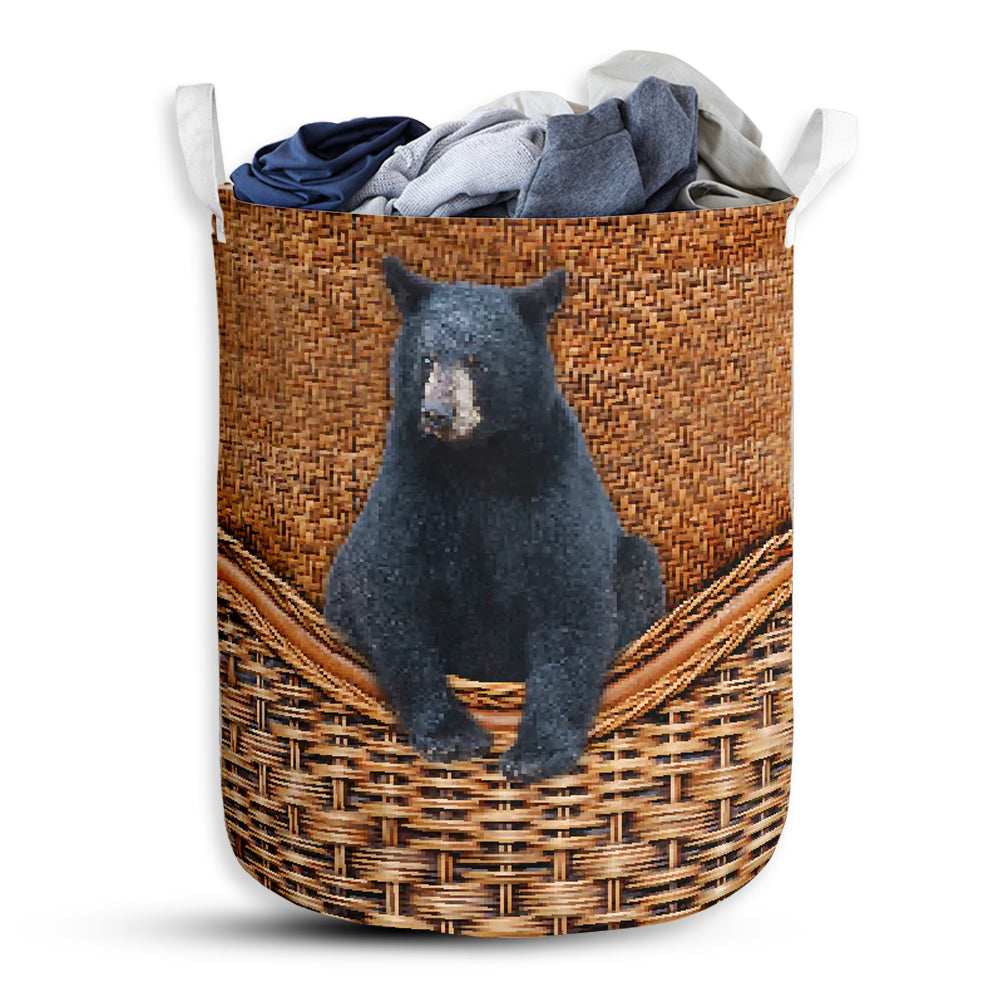 Small Size Bear Black Bear Rattan Texture Laundry Basket For Bathroom Bedroom Storage