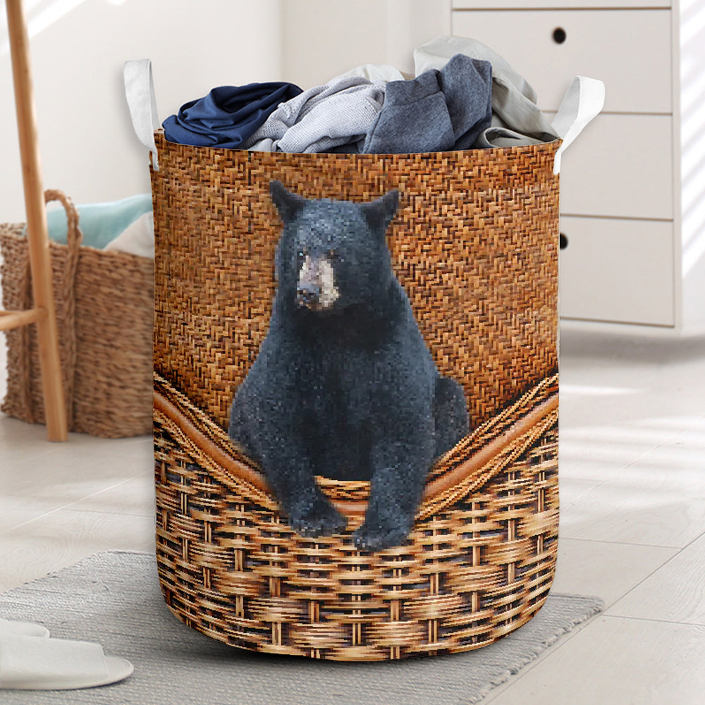 Bear Black Bear Rattan Texture Laundry Basket For Room Home Organizer