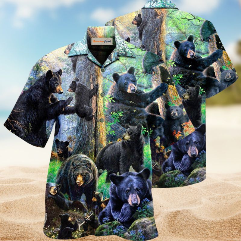 Spring Black Bear Hawaiian Shirt For Beach Days, Summer Outings, And Thoughtful Gift Giving